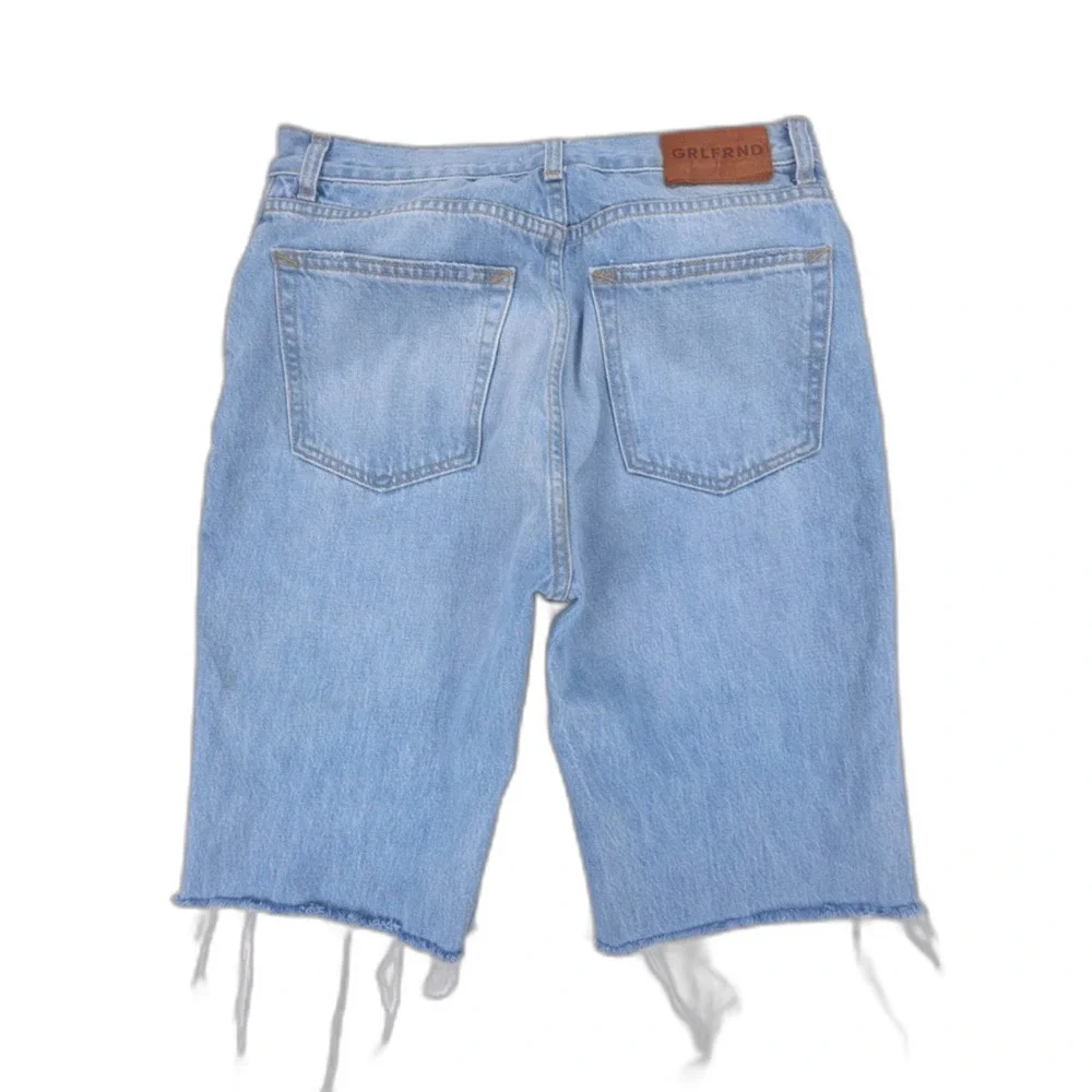 GRLFRND Raw Hem Bermuda Mid Rise Jean Shorts Boho 70s Vintage Clean Girl Minimal